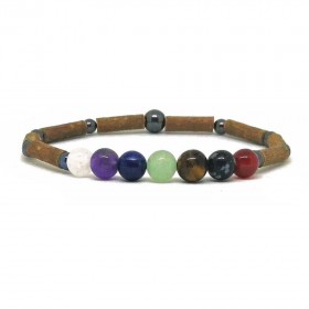 Bracelet simple en Noisetier, Pierres Chakras et Hématite 20cm Pur Noisetier