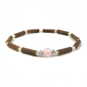 Bracelet simple en Noisetier et Quartz Rose 18cm Pur Noisetier