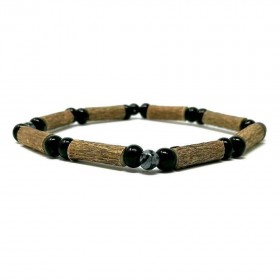 Bracelet simple en Noisetier et Obsidienne Flocon 15cm Pur Noisetier