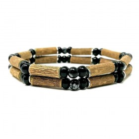 Bracelet double en noisetier et obsidienne flocon 18cm Pur Noisetier
