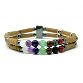 Bracelet double en noisetier, pierres chakras et hématite 18cm Pur Noisetier
