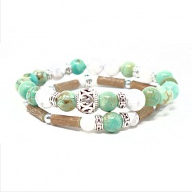 Collection émotions duo de bracelets en noisetier, howlite et turquoise 20cm Pur Noisetier