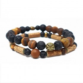 Collection émotions duo de bracelets en noisetier et oeil de tigre 20cm Pur Noisetier