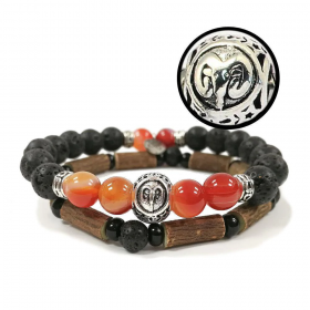 Collection zodiaque Bélier duo de bracelets en noisetier, pierres de lave et cornaline 18cm Pur Noisetier