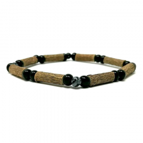 Bracelet simple en noisetier et obsidienne flocon 20cm Pur Noisetier