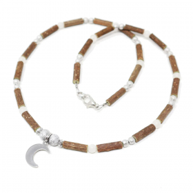 Collier pour adulte en noisetier et quartz blanc 41cm Pur Noisetier