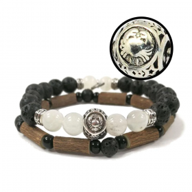 Collection zodiaque Cancer duo de bracelets en noisetier, pierres de lave et pierre de lune 18cm Pur Noisetier