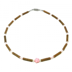 Collier 2-4 ans en noisetier et fleur rose 33cm Pur Noisetier