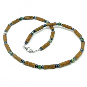 Collier pour adulte en noisetier et agate arbre 56cm Pur Noisetier
