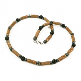 Collier pour adulte en noisetier, hématite et pierre de lave 46cm Pur Noisetier