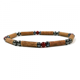 Bracelet simple en noisetier, agate rouge et hématite 20cm Pur Noisetier