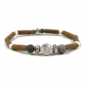 Bracelet simple en noisetier, jaspe Picasso et howlite 20m Pur Noisetier