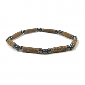Bracelet simple en noisetier et hématite 20cm Pur Noisetier