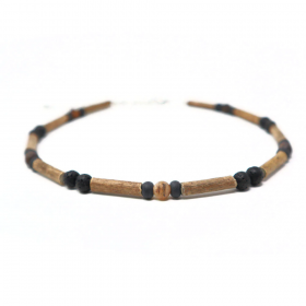 Bracelet de cheville en noisetier, pierres de lave et oeil de tigre 24cm Pur Noisetier