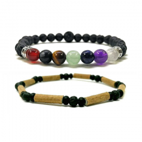 Duo de bracelet en noisetier, pierres de lave et 7 chakras brillant 20cm Pur Noisetier