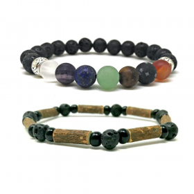 Duo de bracelet en noisetier, pierres de lave et 7 chakras mat 20cm Pur Noisetier