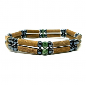 Bracelet double en noisetier et agate arbre 23cm Pur Noisetier