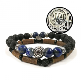 Collection zodiaque Balance duo de bracelets en noisetier, pierres de lave et lapis-lazuli 20cm Pur Noisetier