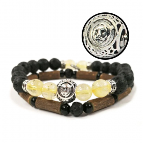 Collection zodiaque Lion duo de bracelets en noisetier, pierres de lave et citrine 20cm Pur Noisetier