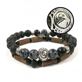 Collection zodiaque Capricorne duo de bracelets en noisetier, pierres de lave et obsidienne 20cm Pur Noisetier