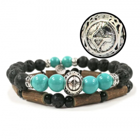 Collection zodiaque Sagittaire duo de bracelets en noisetier, pierres de lave et turquoise 18cm Pur Noisetier