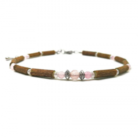 Bracelet de cheville en noisetier, quartz rose 24cm Pur Noisetier