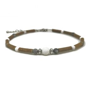 Bracelet de cheville en noisetier, jaspe Picasso et howlite 24cm Pur Noisetier