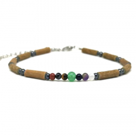 Bracelet de cheville en noisetier, pierres de chakras et hématite 24cm Pur Noisetier