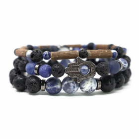 Collection émotions trio de bracelets en noisetier et sodalite 20cm Pur Noisetier