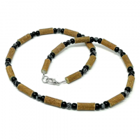 Collier pour adulte en noisetier et obsidienne flocon 61cm Pur Noisetier