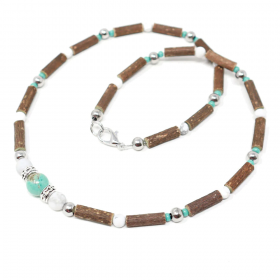 Collier pour adulte en noisetier, turquoise et howlite 51cm Pur Noisetier