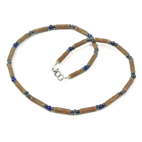 Collier pour adulte en noisetier et lapis-lazuli 51cm Pur Noisetier