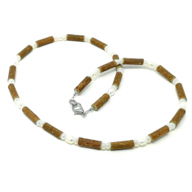 Collier pour adulte en noisetier et perles d'eau douce 41cm Pur Noisetier
