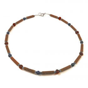 Collier pour enfant en noisetier ambre de la Baltique et lapis-lazuli 36 cm Pur Noisetier