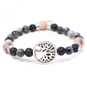 Collection émotions Duo de bracelet en noisetier, pierres de lave, jaspe sésame et labradorite 20cm Pur Noisetier