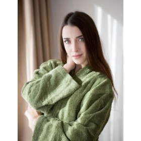 Peignoir en tissu éponge taille S/M vert olive GOTS et VEGAN