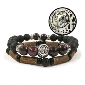 Collection zodiaque Scorpion duo de bracelets en noisetier a long bec, pierres de lave et grenat 20cm Pur Noisetier