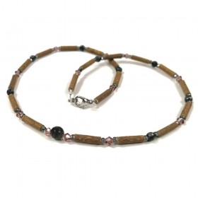 Collier pour adulte en noisetier a long bec et labradorite 41cm Pur Noisetier
