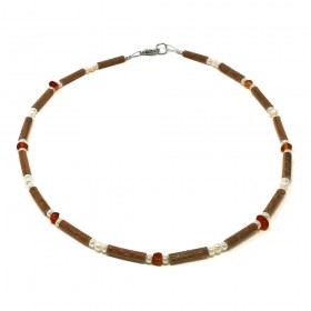Collier pour enfant en noisetier a long bec perles d'eau douce et ambre de la Baltique 36cm Pur Noisetier