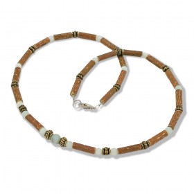 Collier pour adulte en noisetier a long bec et amazonite 46cm Pur Noisetier