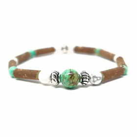 Bracelet simple en noisetier a long bec turquoise et howlite 20cm Pur Noisetier