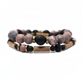 Collection emotions duo de bracelets en noisetier a long bec et rhodonite 20cm Pur Noisetier