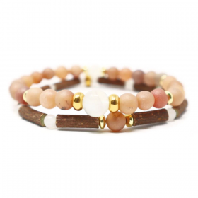 Collection emotions duo de bracelets en noisetier a long bec agate geode pierre de lune et quartz blanc 18cm Pur Noisetier