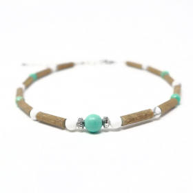 Bracelet de cheville en noisetier a long bec turquoise et howlite 24cm Pur Noisetier