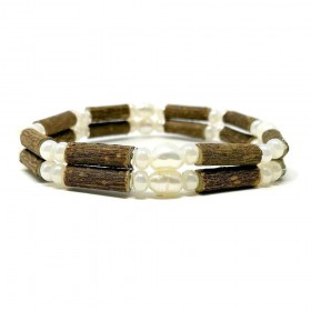 Bracelet double en noisetier a long bec perles d'eau douce 15cm Pur noisetier