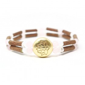Bracelet double en noisetier a long bec quartz rose et blanc 15cm Pur Noisetier