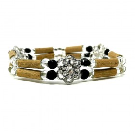 Bracelet double en noisetier a long bec noir et transparent avec fleur 18cm Pur Noisetier