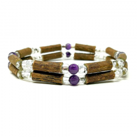 Bracelet double en noisetier a long bec et amethyste 18cm Pur Noisetier