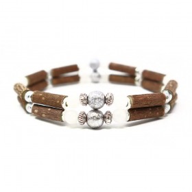 Bracelet double en noisetier a long bec et quartz blanc 18cm Pur Noisetier