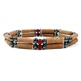 Bracelet double en noisetier a long bec agate rouge et hematite 20cm Pur Noisetier